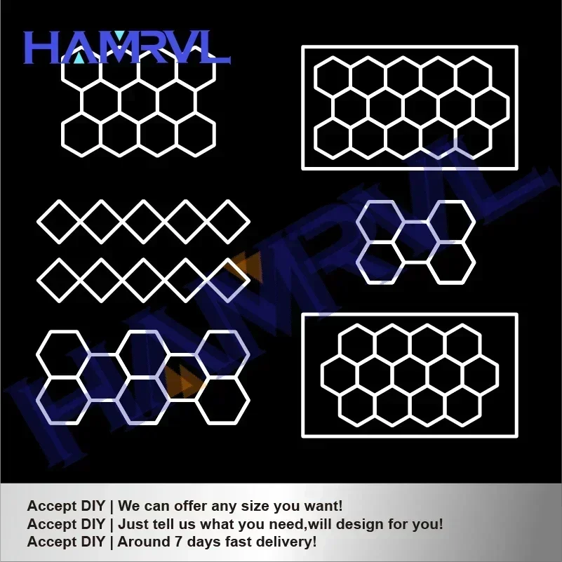 Car Detail Store Ceiling Hexagonal LED Lamp Honeycomb Shape Working RGB Colorful garage Cafe Gym Barbershop Decoration Lighting