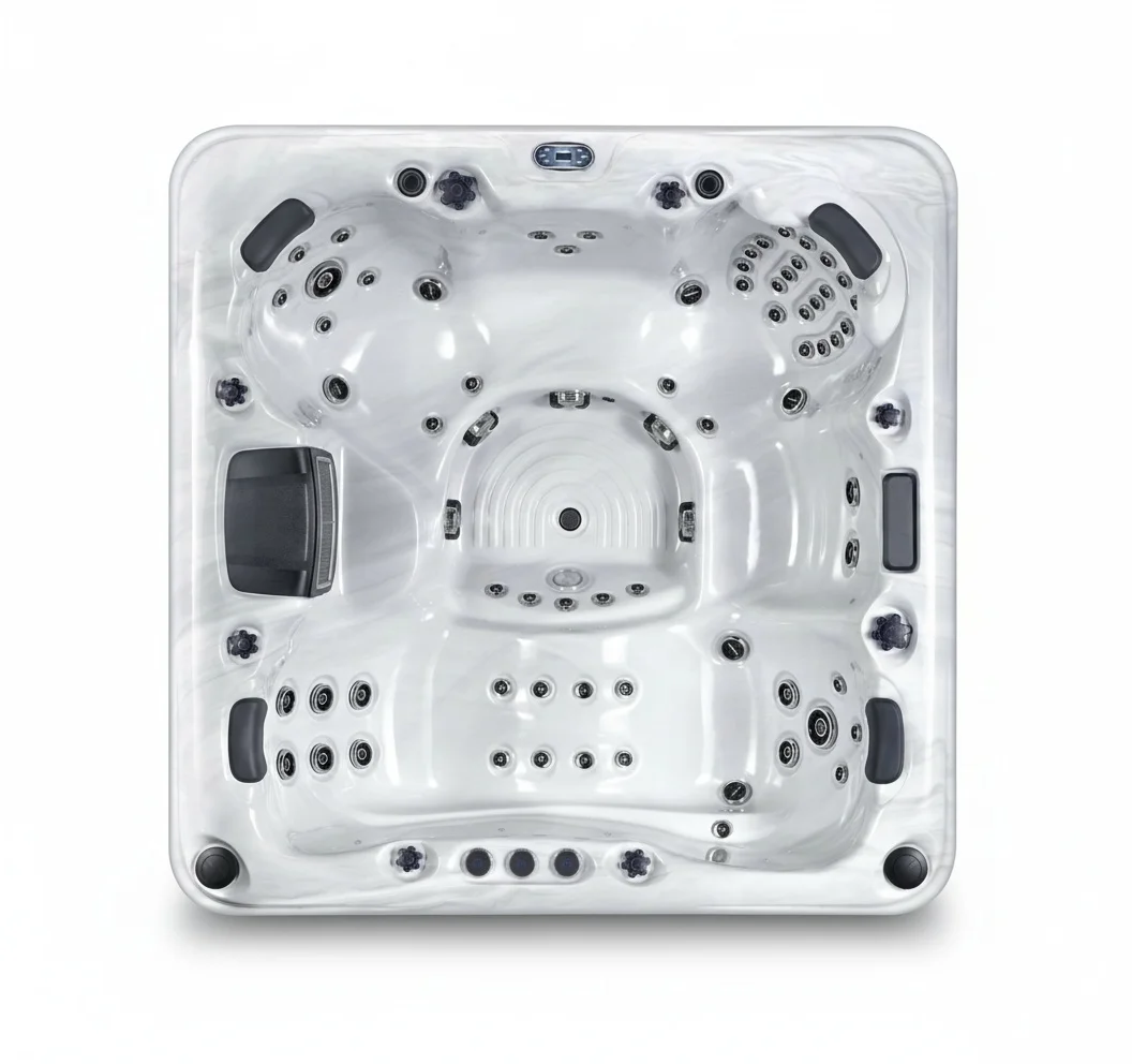 

Premium Outdoor Spa 4-Person Rectangle Hot Tub, 71 Jets Triple Pump Acrylic Massage Bathtub for Hotel Bathroom, 2300x2300x940mm