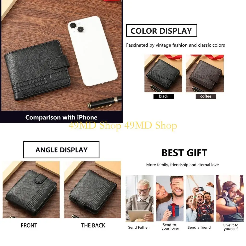 

49MD Компактный и портативный мужской короткий кошелек из искусственной кожи с карманами для мелочей