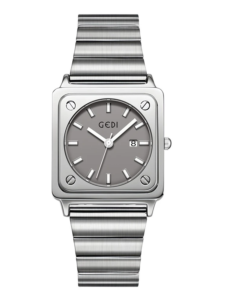 ساعة نسائية بسيطة صغيرة من الطوب الفضي ساعة مربعة راقية مقاومة للماء بحزام فولاذي كوارتز #2