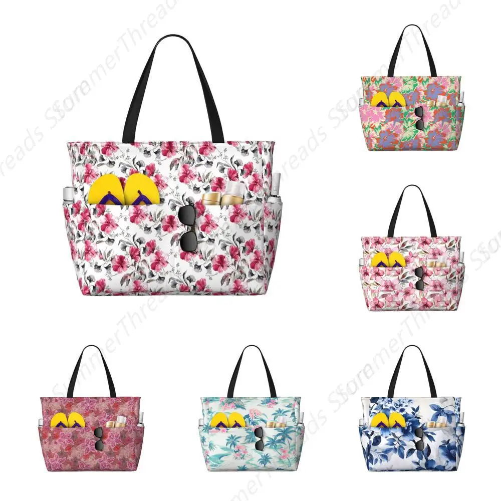 

Large Beach Tote Bag for Floral Flowers Cute Branch Sloth Waterproof Travel Bag for Women Washable Tote Bag Handbag for Sports