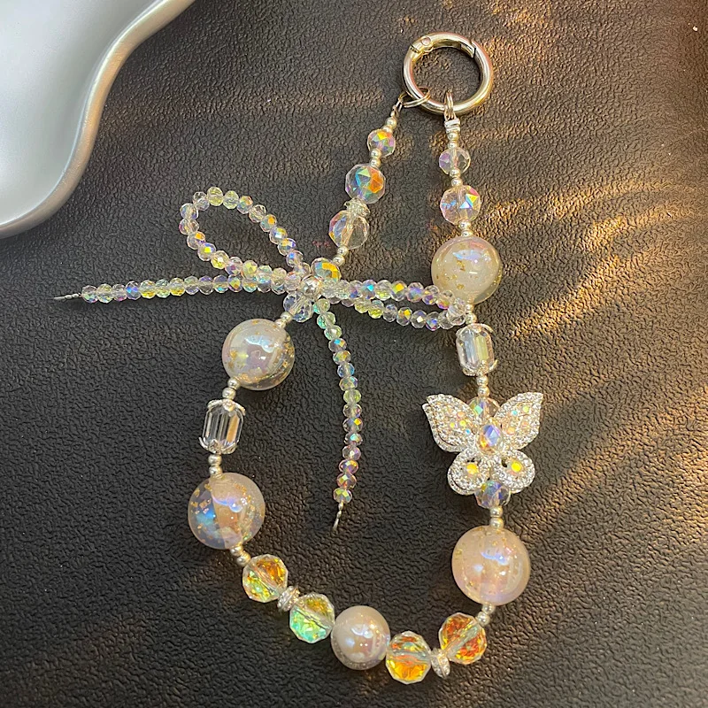 

Luxury and High-end Water Diamond Butterfly Crystal Bead Wrist Short Hanging Rope Phone Case Car Keychain Bag Pendant