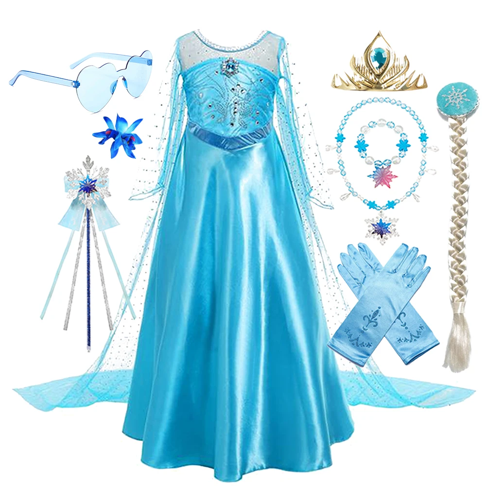 

Elsa Dresses Girls Cospaly Children Snow Queen Elsa Costumes Kids Carnival Party Prom Gown Children Clothes Princess Dresses