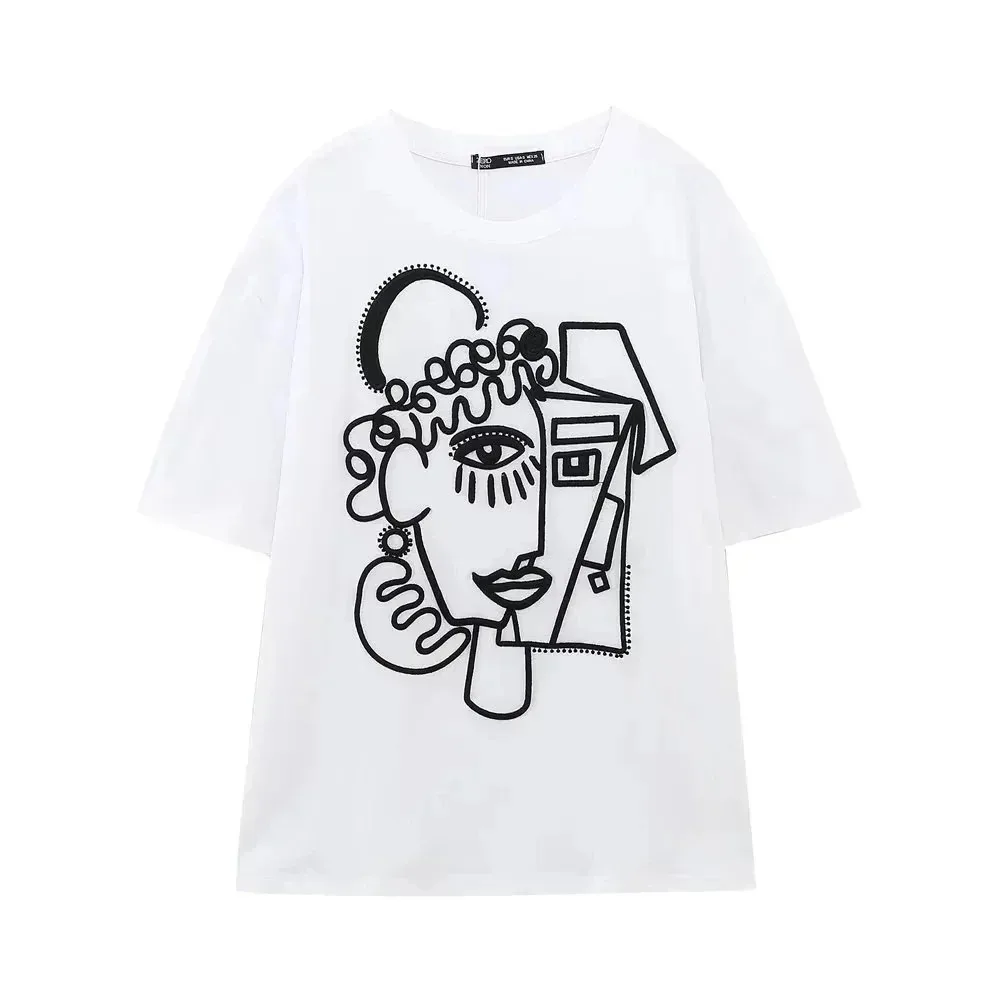 Y2k O Neck Harajuku Vintage Short Summer Fashion Abstractionism Oversized T-Shirt Harajuku Female Streetwear Tops