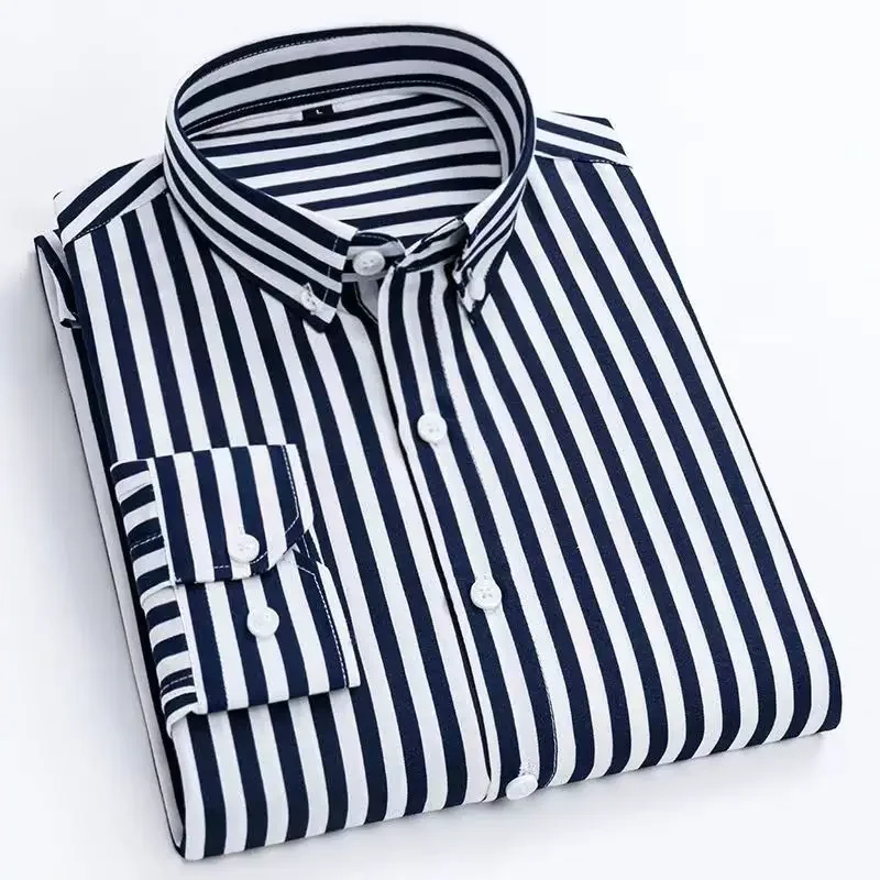 Gestreiftes Hemd für Männer Langarm hemden All-Match Slim Fit koreanisches Print hemd nicht eisen lässig formale Business-Hemden