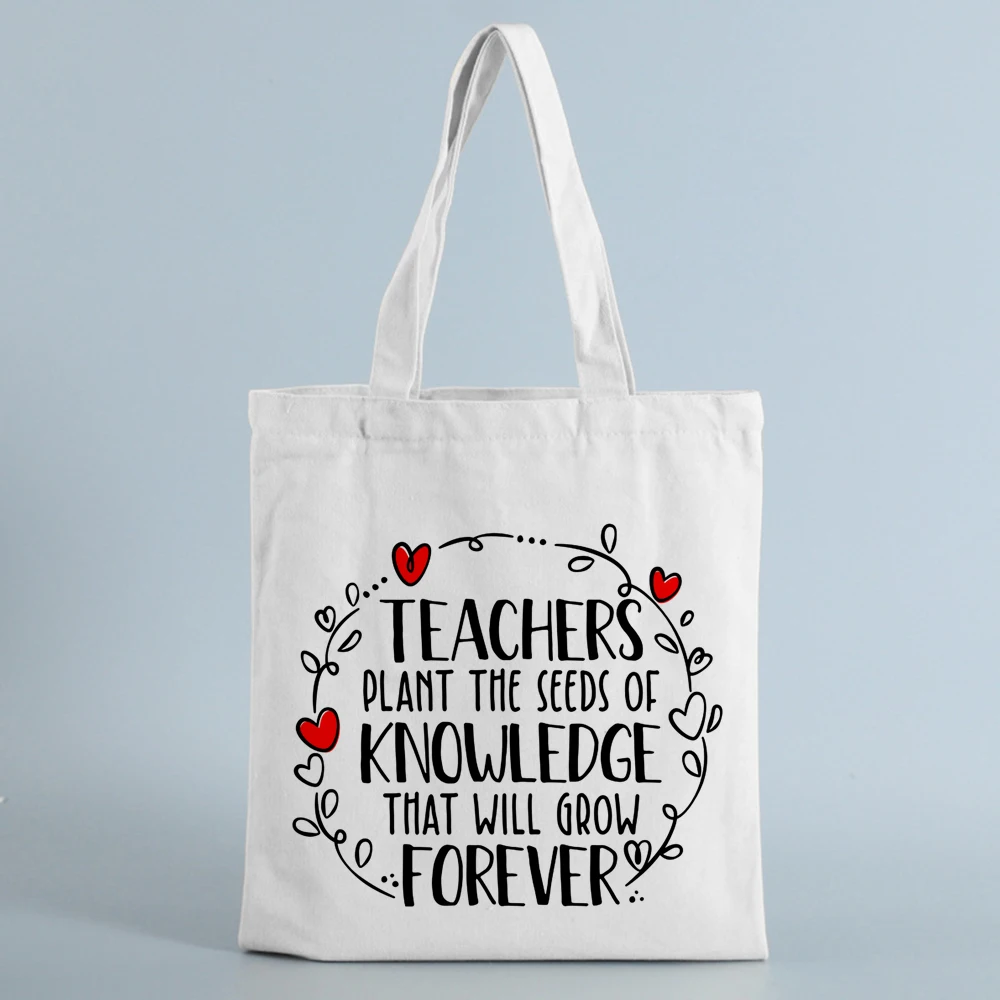 Teachers Gift Teacher Tote Bag The Seeds of Knowledge Printed Casual Shoulder Bag Foldable Women Canvas Bags Teachers Plant