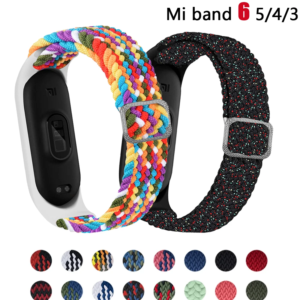 Bracelet for Mi band 6 Strap Elastic adjustable Nylon Braided Miband4 miband 5 correa Wristband for xiaomi Mi band 3 5 6 7 strap