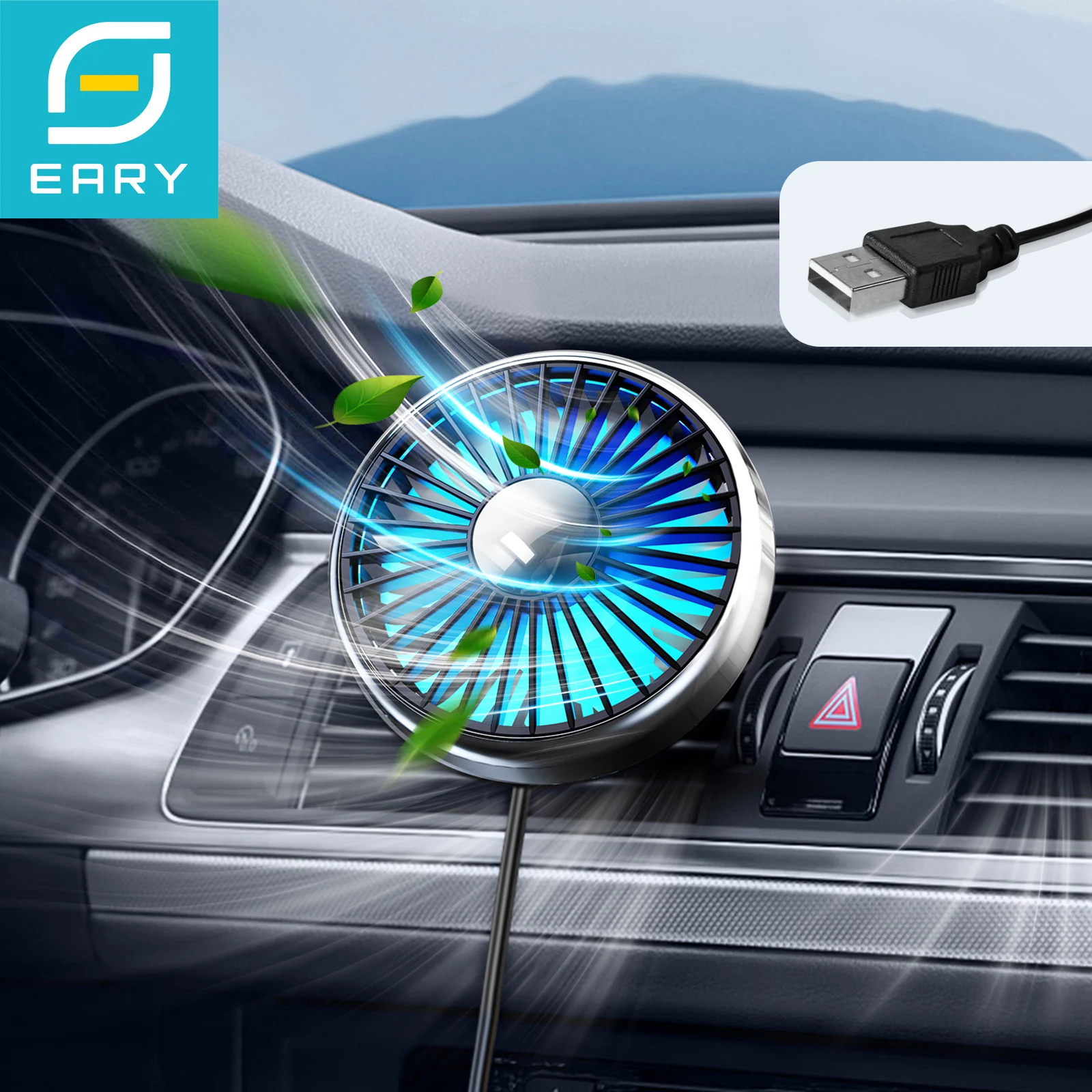 

Eary Portable Car Fans Mount Universal Air Vent Clip Lighting Air Outlet Plug-In Cooling Fan with 360° Rotatable 3 Speeds Wind