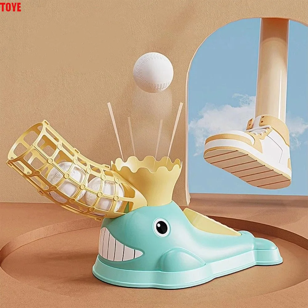 cartoon-whale-children-baseball-machine-toy-foot-operated-durable-baseball-pitching-machine-stepping-launcher-with-ball
