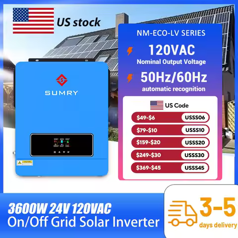 Sumry 3600W Hybrid Solar Inverter 24V 110V Pure Sine Wave on/Off Grid Inverter with MPPT 120A Solar Charge Controller for Home