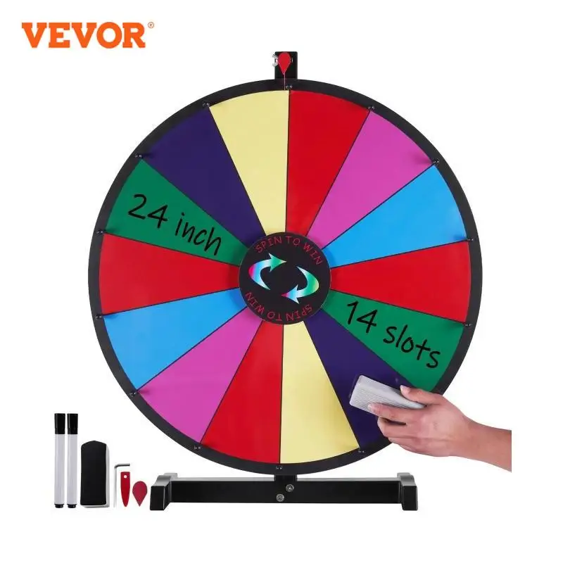 VEVOR 24 inch Spinning Prize Wheel Stand 14 Slots Spinning Wheel Tabletop Wheel Spinner for Win Fortune Spin Games in Party Pub