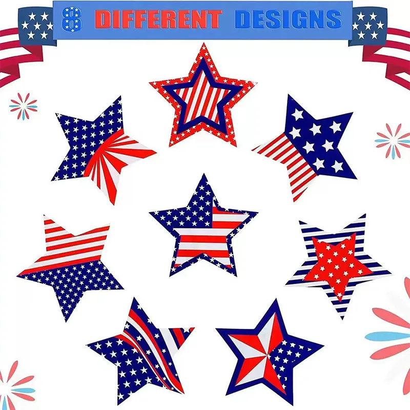 Star-Shaped Flag Sticker for Party Decoration, American Flag Label, 100PCs