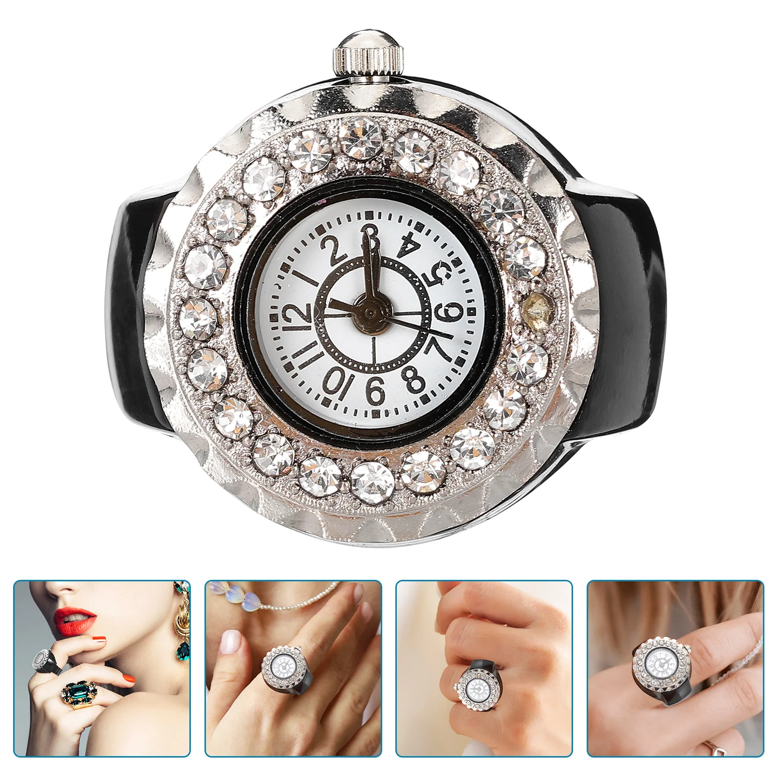 Watch Finger Elastic Girl Stylish Shiny Watches Women Decorative Glitter Circle Vintage Rings