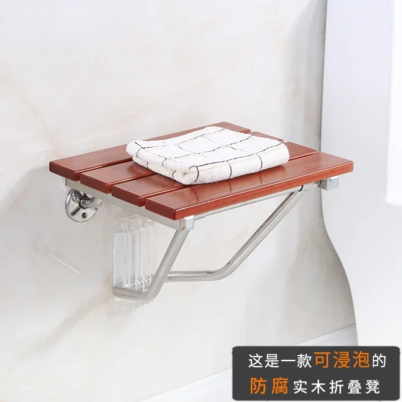 Solid Wood Shower Bench Folding Chair Wall Seat Toilet Household Anti Slip Shower Wall Chairs Shoe Replacement Bathroom Stools