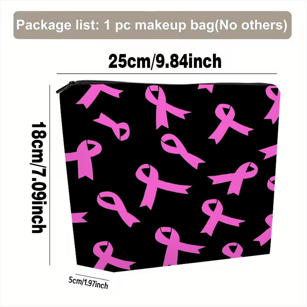 Pink Ribbons On Black Background Makeup Bags for Girls Cosmetic Pouch Toiletry Bag Pencil Case Travel Storage