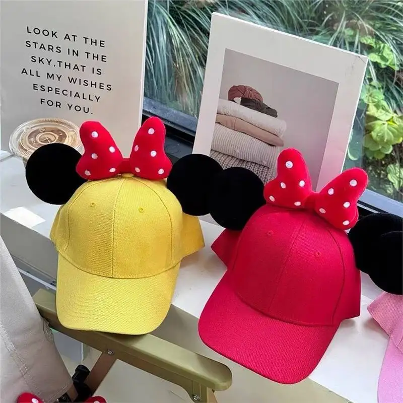 10pcs Cute Bow Cartoon Mouse Kids Adult Baseball Cap, Adjustable Canvas Summer UV Protection Sun Hat for Boys Girls