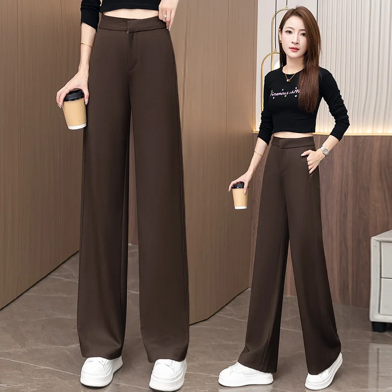 Pantaloni da abito drappeggiati a vita alta da donna Moda autunnale Nuovi pantaloni casual neri larghi e dritti