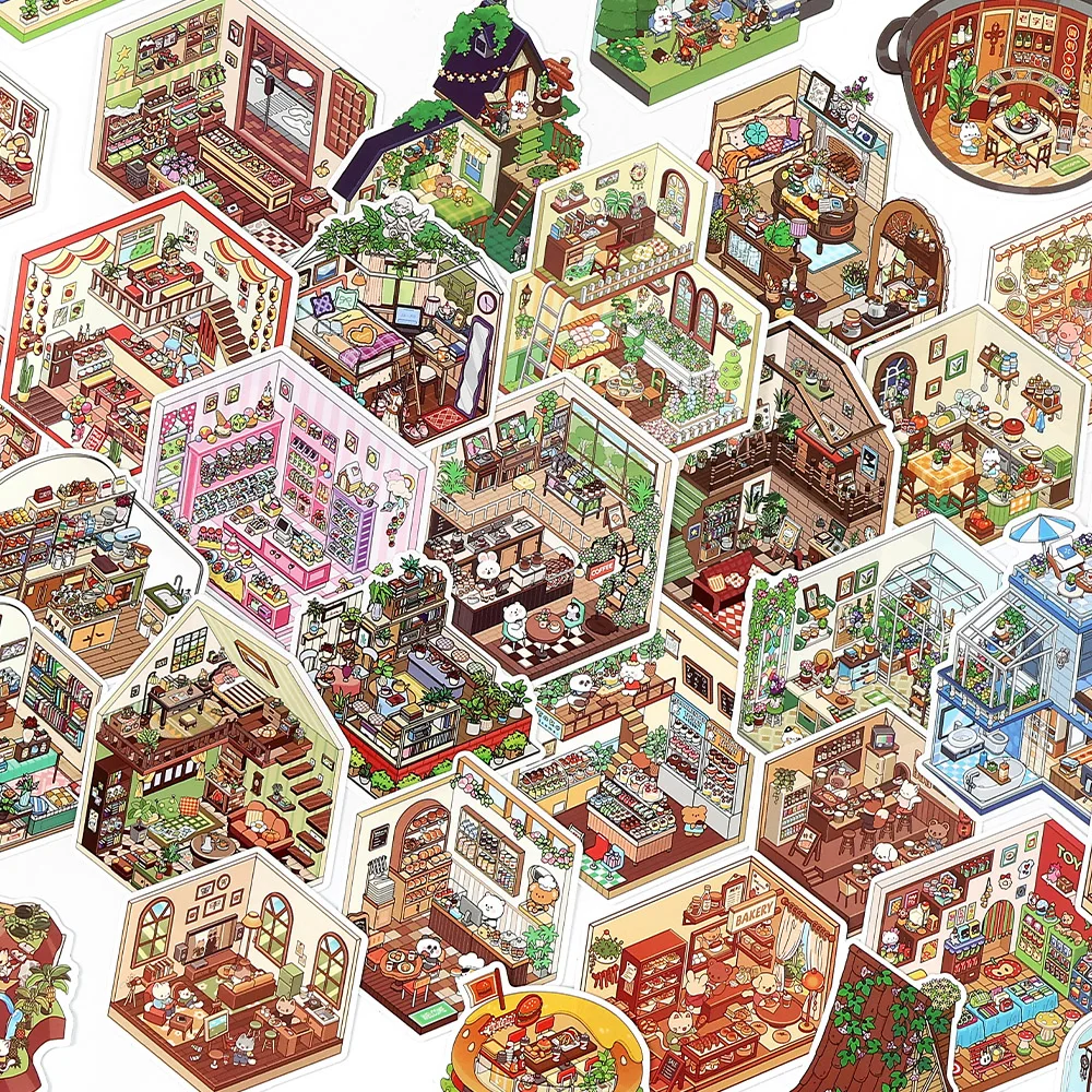 

Kawaii 3D милый мультфильм коммерческая еда уличный пейзаж наклейка книга DIY карманная кабина сцена фестиваль праздник подарки для детей ﻿