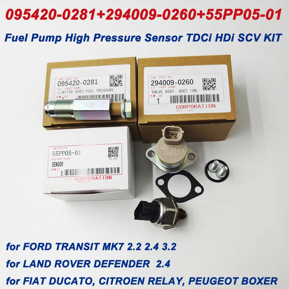 

Set of 3 095420-0281 6C1Q-9H321-AB 294009-0260 55PP05-01 Fuel Pump High Pressure Sensor TDCi HDi SCV KIT for Transit Fiat Ducato