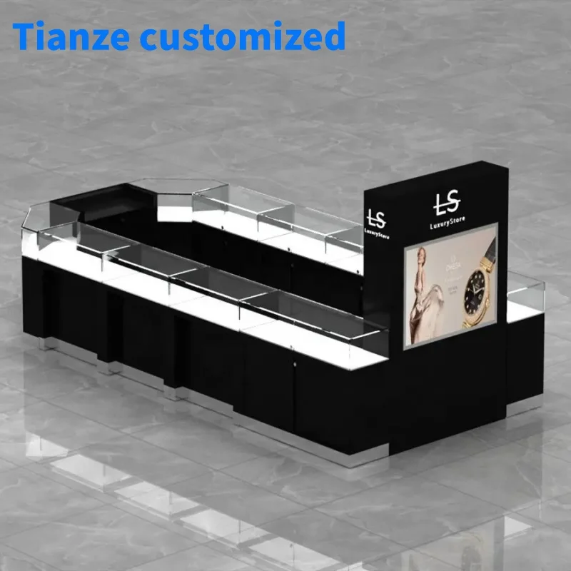 Personalizado Moderno Relógio Display Cabinet, Vitrine Personalizada, Fábrica Personalizada, Shopping Mall Jóias Vidro Display Cabinet, Relógio Quiosque