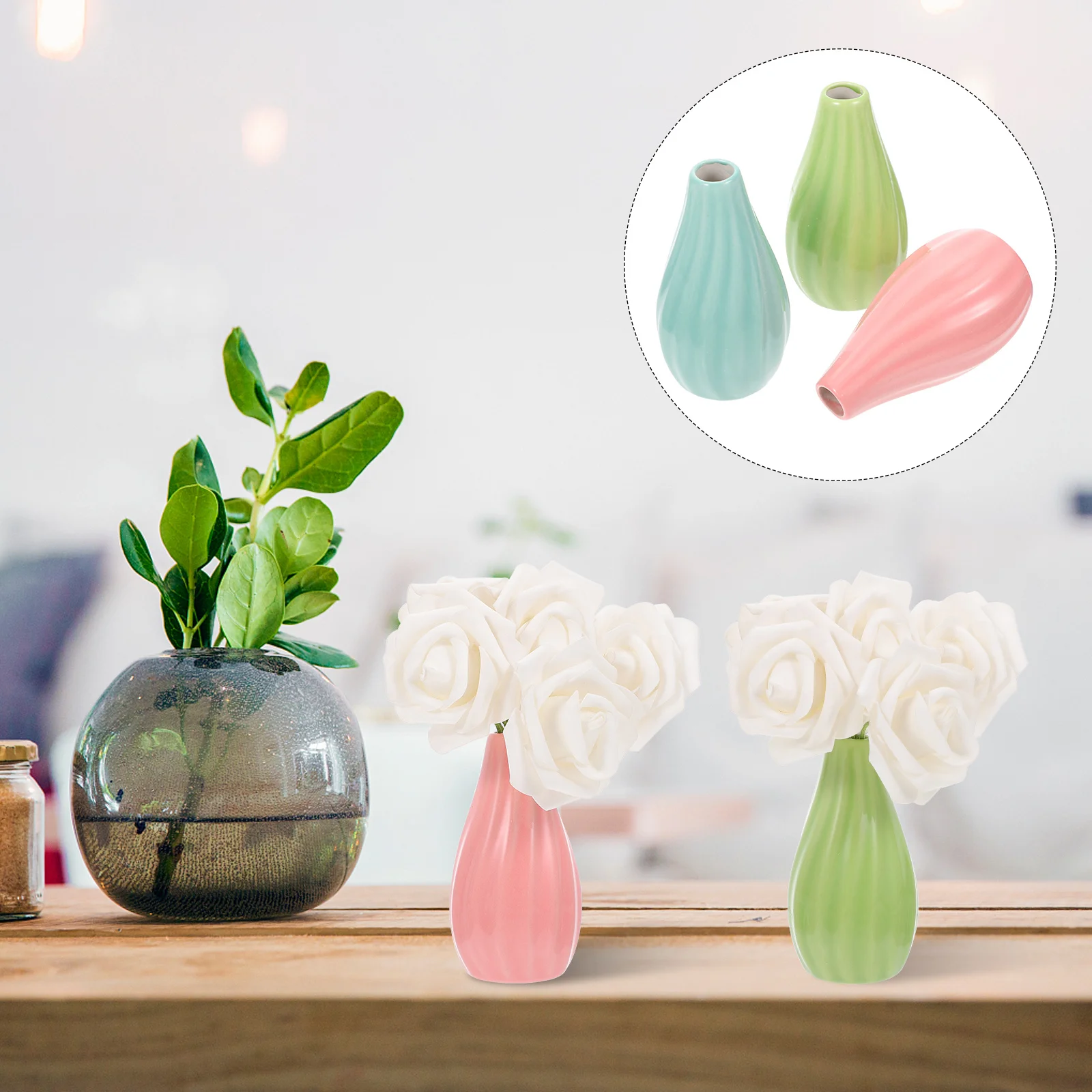 

3Pcs Creative Ceramics Vase Set Miniature Desktop Hydroponic Flower Container Decorative Vase Ornament for Home Table Decoration