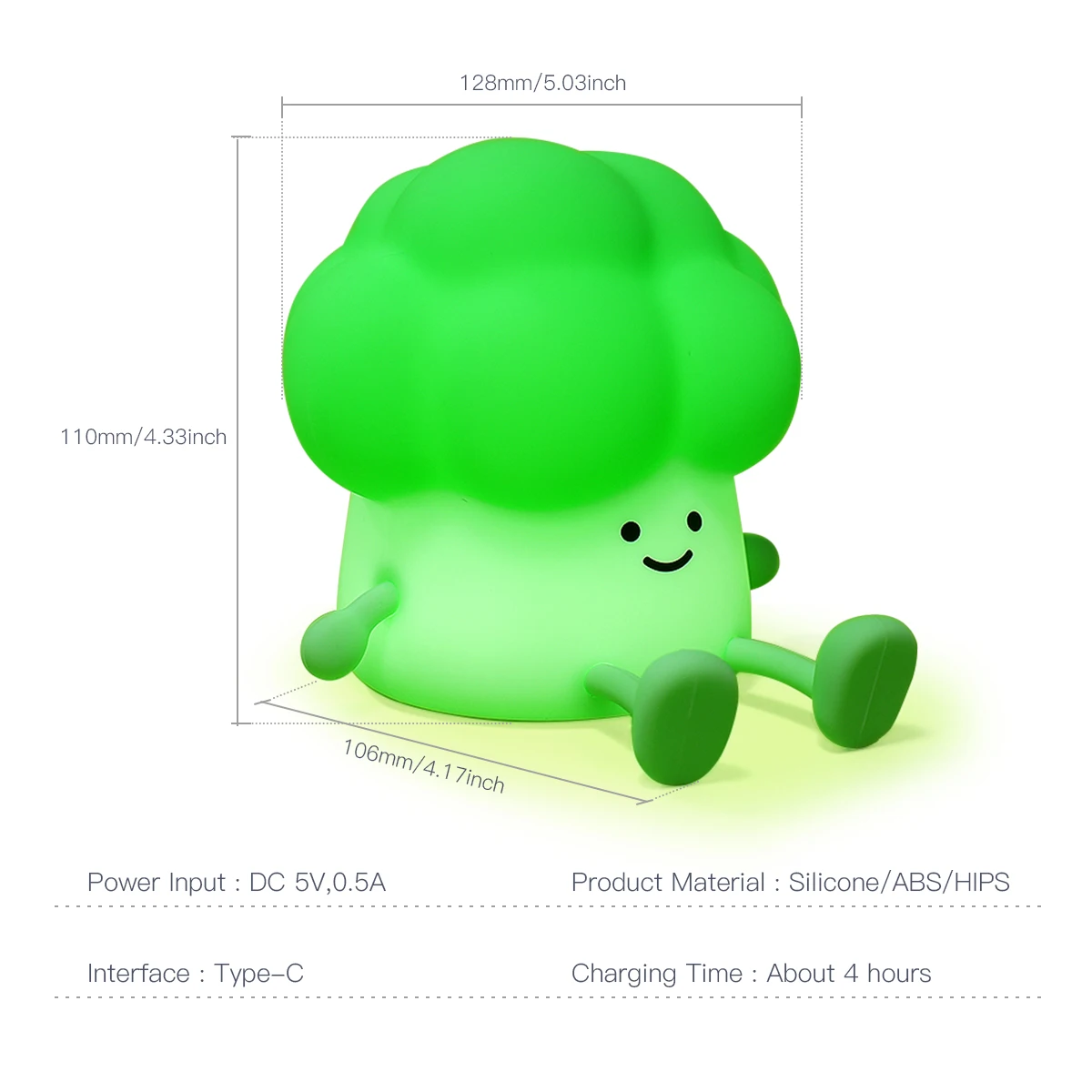 USB Charge Silicone Broccoli Night Light Kids LED Squishy Novelty Lamp Dimmable Nursery Lamp Children's Gifts Room Table Decor