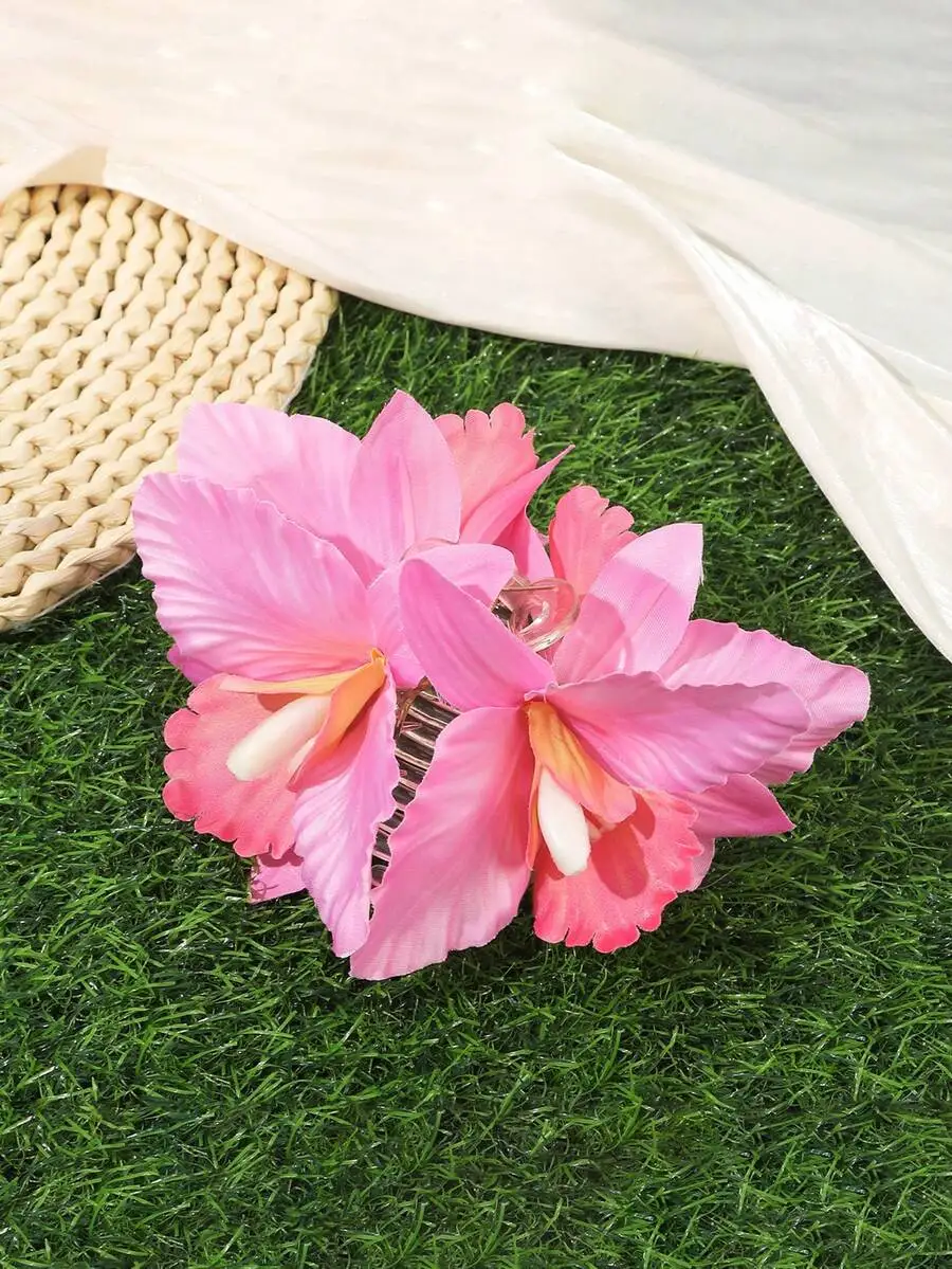 

Oversized 3D Orchid Flower Hair Claw Clip For Women Summer Beach Vacation Accessory