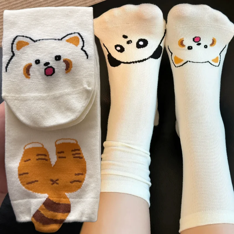 جديد الإبداعية Kawaii الكرتون جوارب بصور حيوانات الدب الراكون القط الجسم الراحة مطاطا منتصف العجل الجوارب للطلاب النساء Ins نمط 2025 #1
