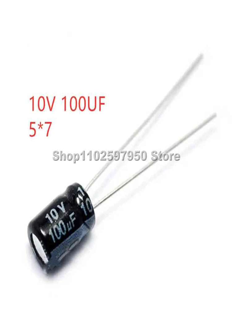 Capacitor eletrolítico de alumínio, 100UF, 10V, 5*7, 5*7