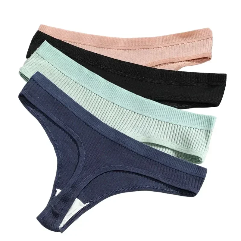 

Sexy Thong Women Tanga Low Waist Underwear Girls Brief Breath T-back Cotton Panties Female Solid Color Underpant Ladies