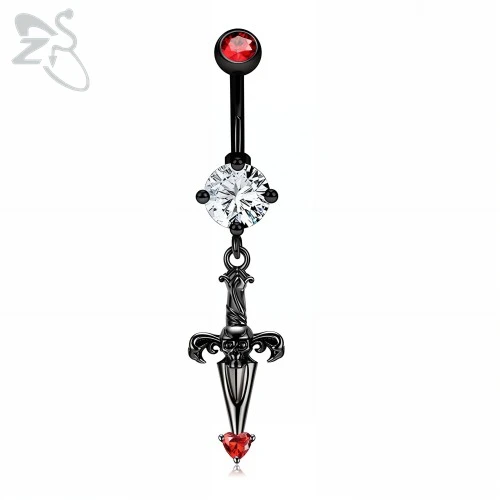 Black Stainless Steel Belly Button Ring, Gothic Skull