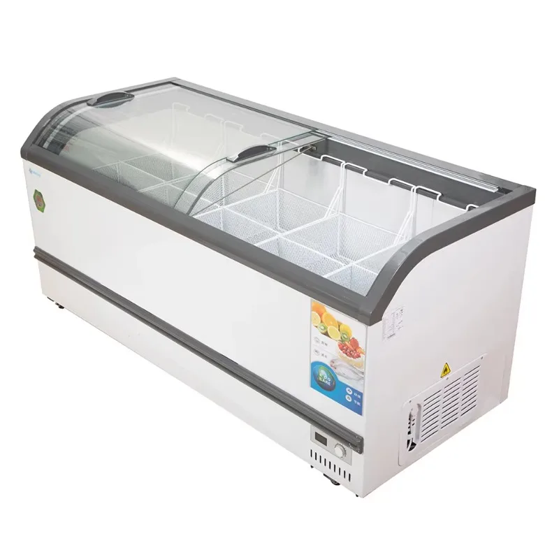 Deep freezer for display with glass door on top of horizontal combined commercial refrigerator