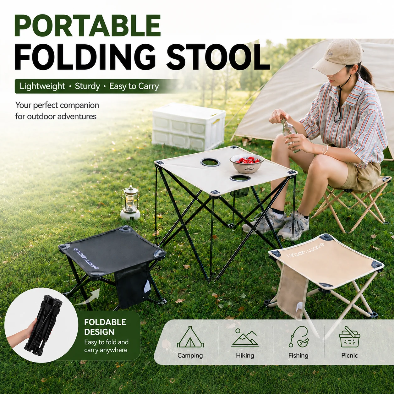 Outdoor Portable Folding Stool Camping Collapsible Foot Stool Hiking Beach Travel Picnic Fishing Seat Tools Ultralight Picnic