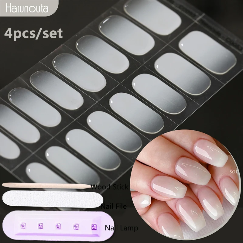 Harunouta 4 Teile/satz Semi Cured Gel Nagel Aufkleber mit Nagel Lampe Gradient Jelly Gel Polnisch Nagel Aufkleber UV Ausgehärtete Aufkleber Kits
