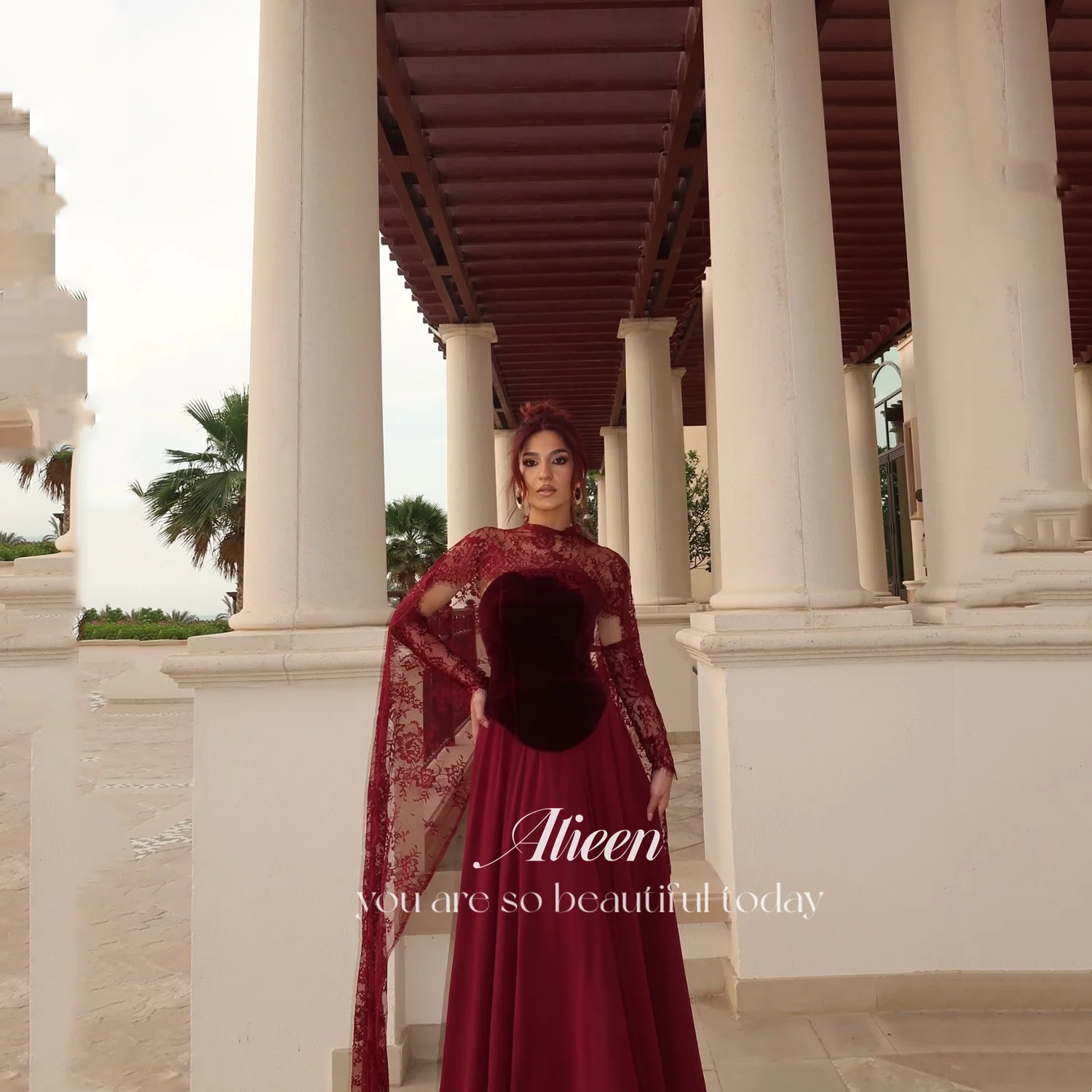 

Aileen Lace Elegant Party Dresses 2025 Mermaid Prom Dress Shawl Women Evening Dress Customized Vestidos De Festa Claret Chiffon