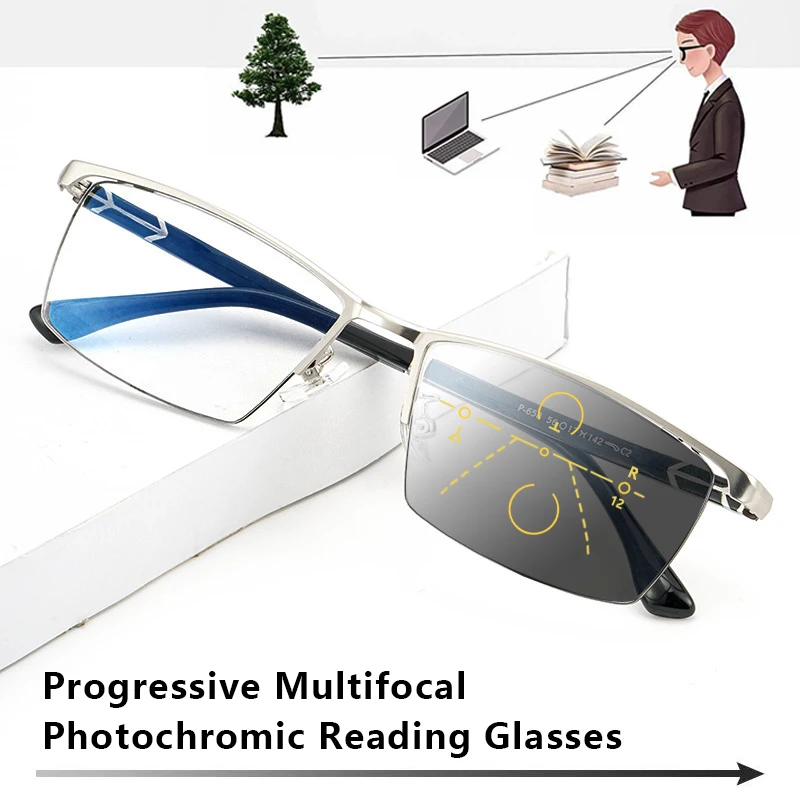 Progressive Multifocal Reading Glasses Titanium Alloy Men Women  Photochromic Presbyopia Eyeglasses Far Near Eyewear Ultralight