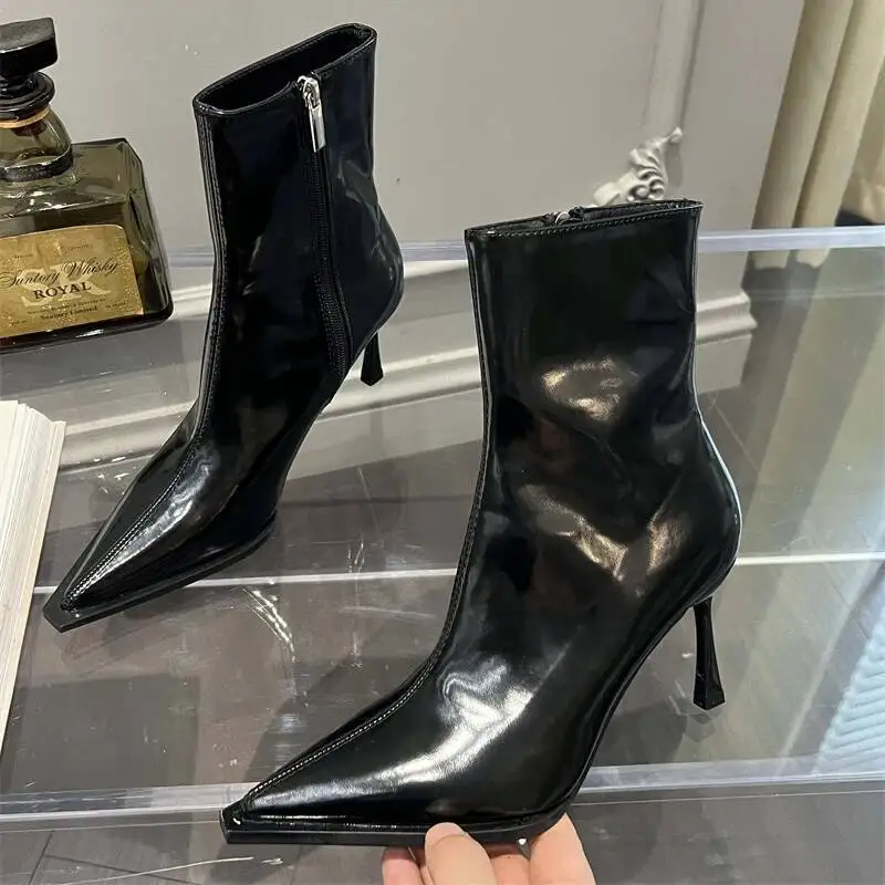 

Женские ботильоны, модные пикантные осенне-зимние ботинки на шпильке с острым носком, элегантные женские модные короткие ботинки