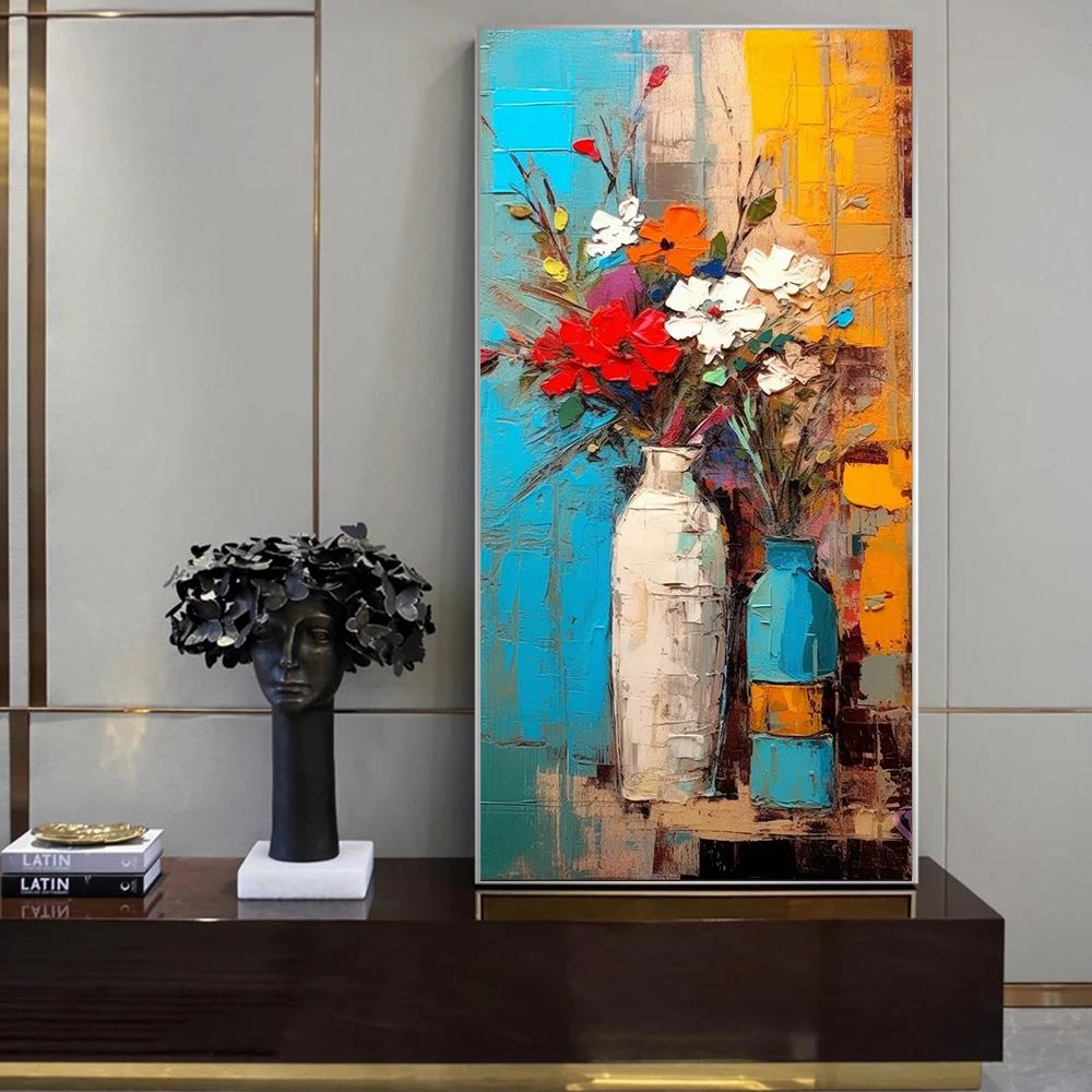 مجردة الرجعية بوعاء زهرة جدار الفن ، قماش اللوحة ، ملصق الجمالية ، الطباعة ، غرفة المعيشة ، الشرفة ، الخلفية ، ديكور المنزل