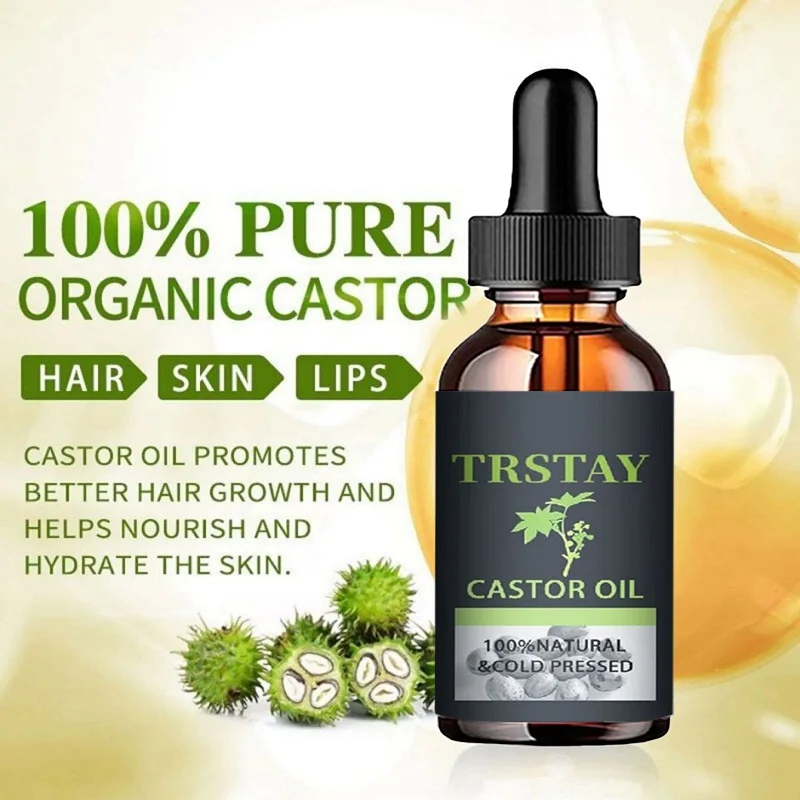 Hair Growth Eyelash Eyebrow Regrowth Oil 100% Pure Natural Organic Pressed Castor Oil Hair Growth Eyelashes Eyebrows