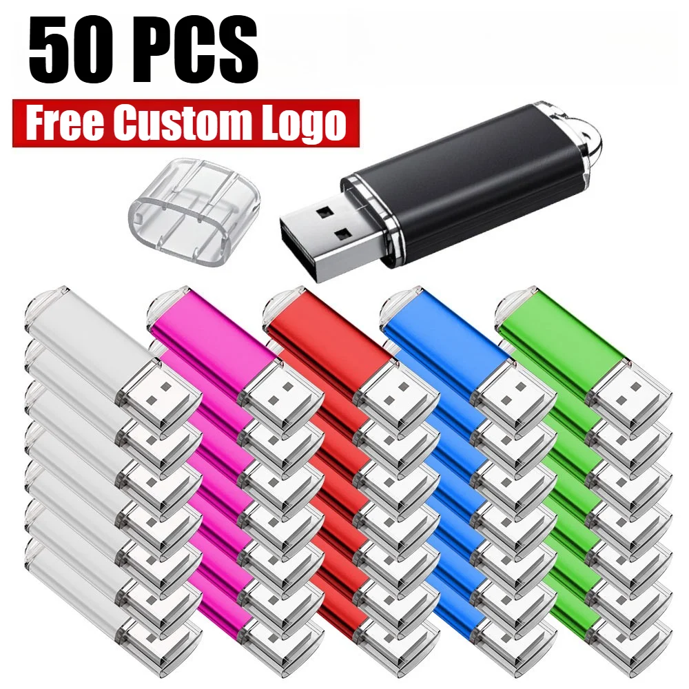 

50pcs wholesale Free Customized Logo USB 2.0 High Speed Pen Drives 128GB 64GB 32GB Metal Flash Drive Memory Stick 16GB 8GB 4GB