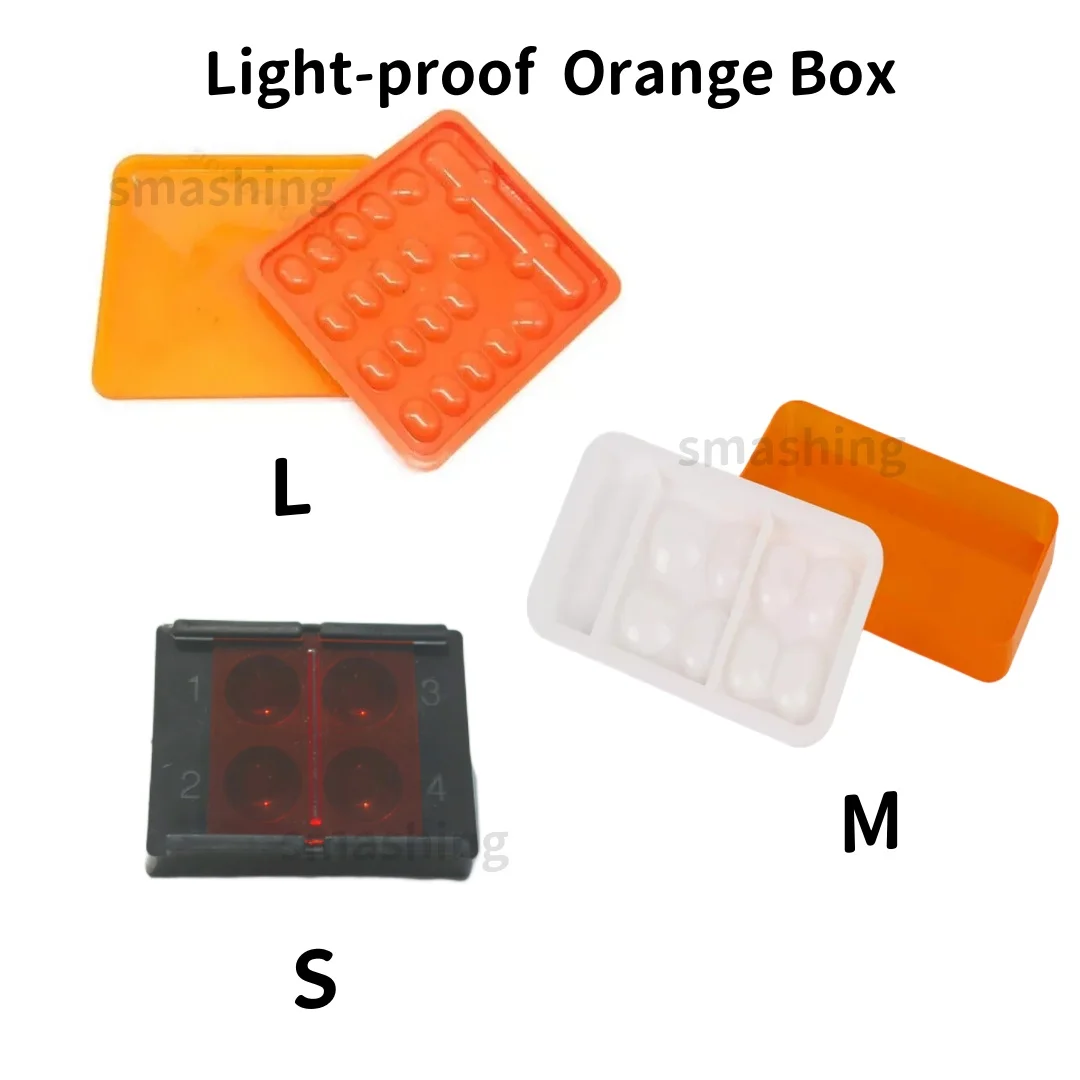 3Pcs Dental Light Cure Hand Shield Composite Mixing Cover Orange Shading Box L/M/S