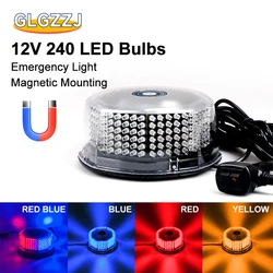 GLGZZJ 240 LED Bulbs Emergency Light with Magnet Car Strobe Warning Light Roof Top Rotating Beacon Stroboscope Flashing Lamp 12V