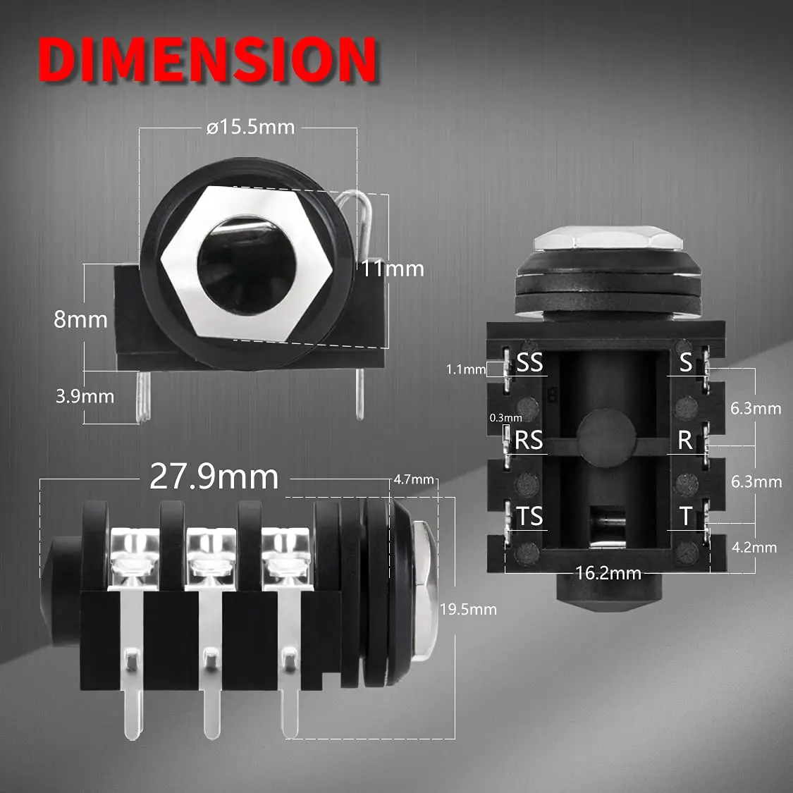 10PCS 1/4 Jack Female 6.35mm Jack Stereo 1/4 inch Guitar Pedal Input Jack Socket PCB Mount 6 Pin Input Output Jack
