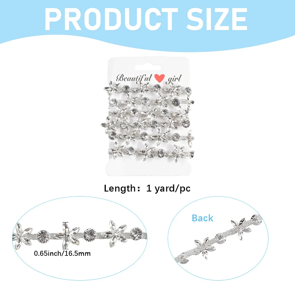 1 Yards Rhinestone Chain Ribbon Alloy Clear Flower Applique Sewing Embellishments Floral Chain String Trim for DIY Crafts Dress