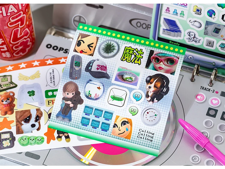 20/40 Pcs Y2K Millennial Electronic Style Die Cut Stickers Book for Scrapbooking Diary Handmade Japanese Stationery Decorative