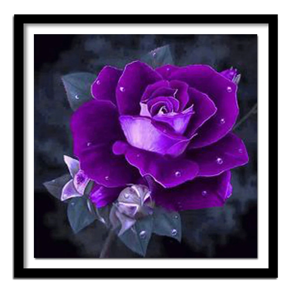 3D Needlework Diy Diamond Painting Diamond Embroidery Square Pasted Decorative Wall Stickers Cross Stitch Crafts Purple Rose