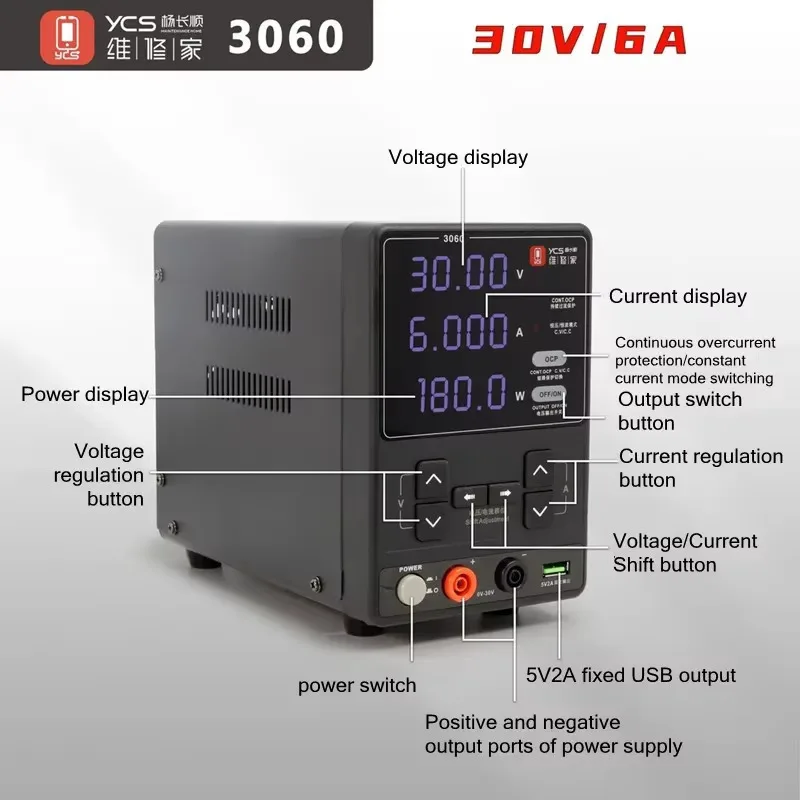 YCS 3060 3-Phase Precision Power Supply Station 30A Output Test Power Source For Phone Maintenance Short Circuit Repair Tools
