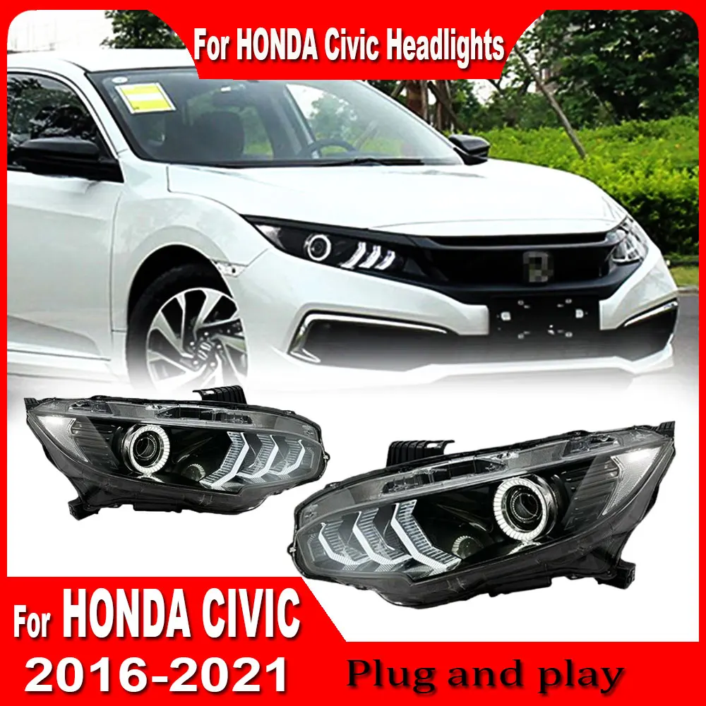 2pcs Car Styling for Honda Civic Headlights 2016-2021 Sedan LED Headlight DRL Hid Head Lamp Angel Eye Bi Xenon Beam Accessories