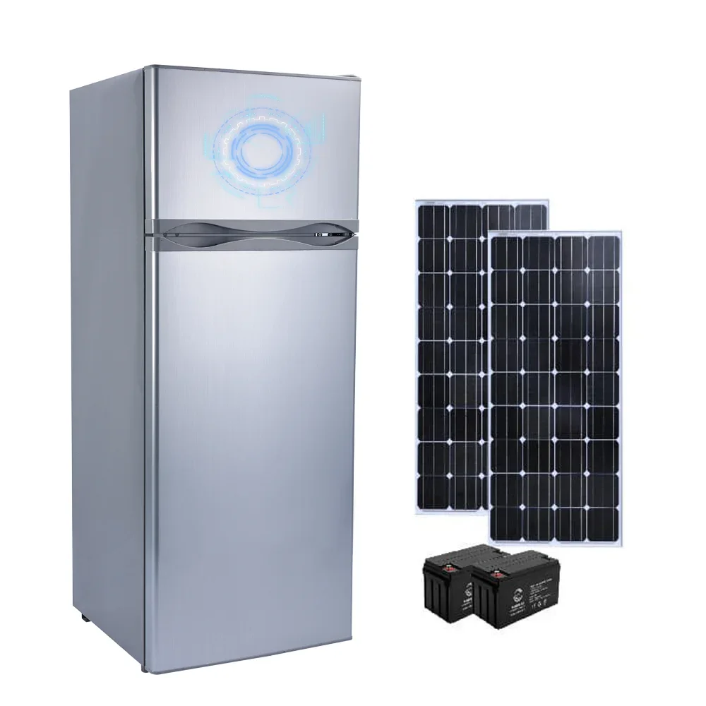 Solar energy refrigerator Fashion Design Reasonable Price 218 litres upright with double door run on solar energy dc fridge