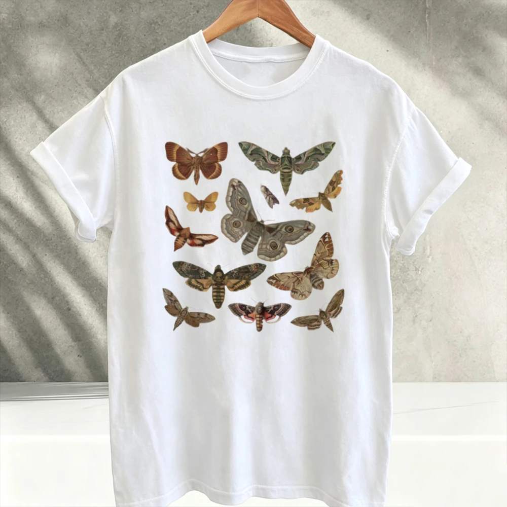Vintage Moth Natural History Entomology Moth Specimen Printed Cotton T-Shirt Vintage Insect Collection Graphic Short Sleeve Tee